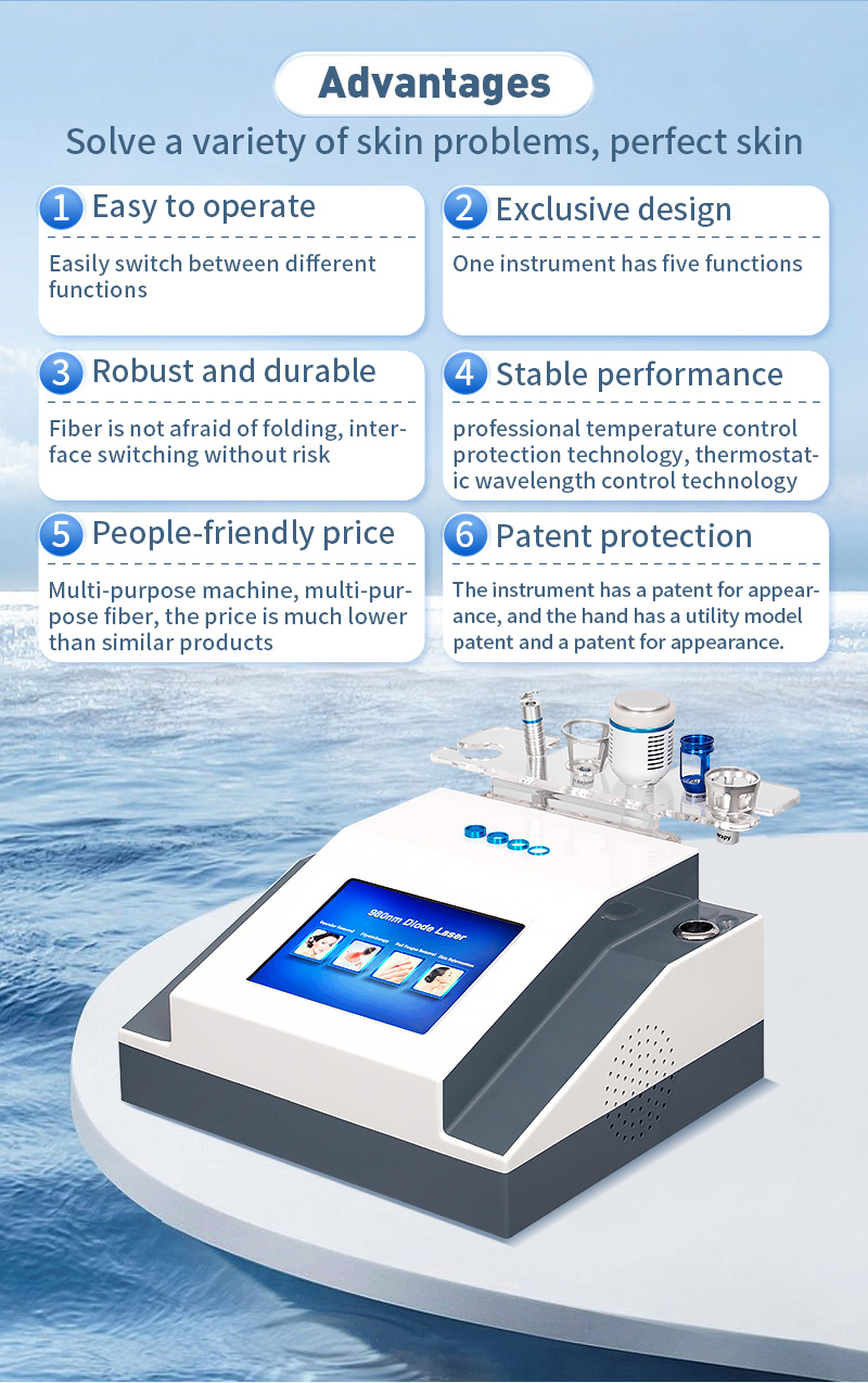 980NM Spider Veins Remove Nail Fungus Vessel Vascular Removal Device 60W diode Laser Machine Physiotherapy Facial And Skin Care High Quality