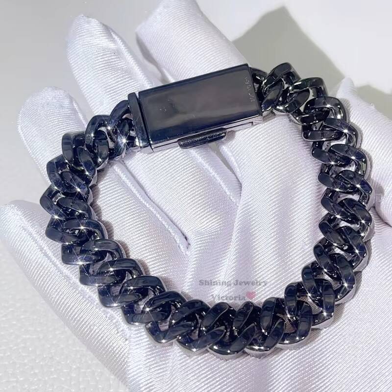 Guangzhou Shining Jewelry Black Gold Sterling Silver 13MM Iced Out Black Moissanite Cuban Bracelet