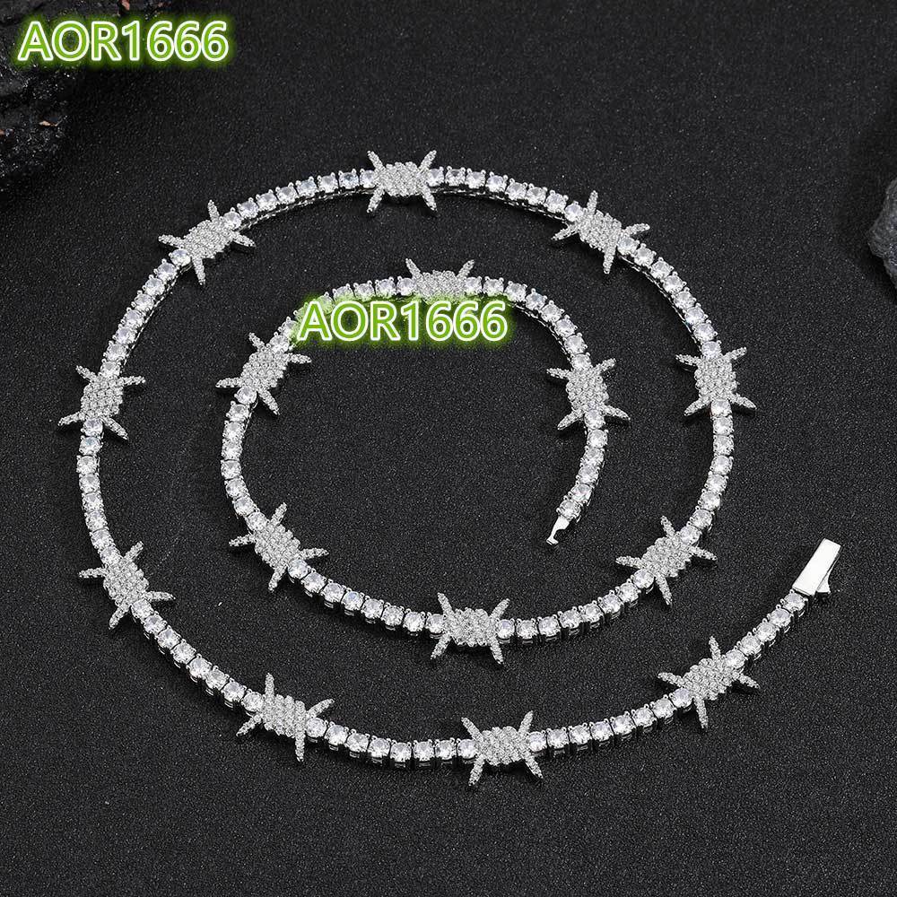 Hip Hop Diamond Necklace Jewelry Miami Tennis Link Chain Iced Out Barbed Wire Tennis Necklace for Men Accessories
