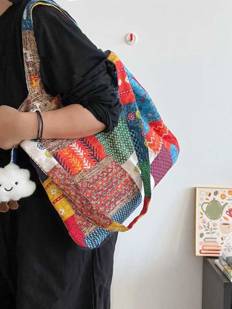 2025 New n Sle Patchwork Tote Bag Large Capaci Multi-Purpose Womens oulder Crossbody Bag Ethnic Trend Y250819