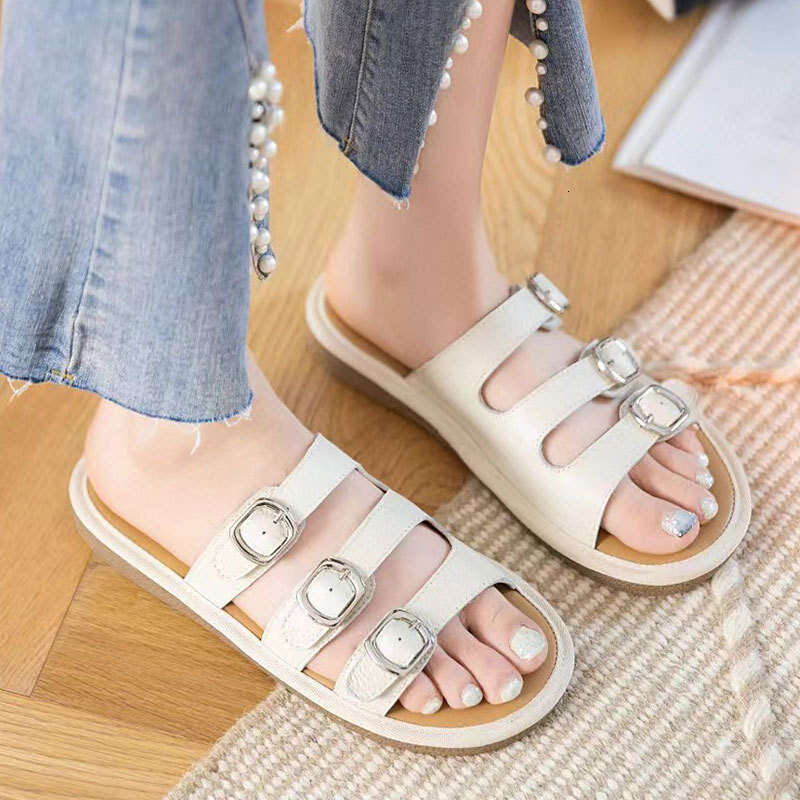 Women's 2025 Summer New Style Outdoor One-Strap Buckle Beach Seaside Internet Celebrity Soft Sole Half-Slip Sandals