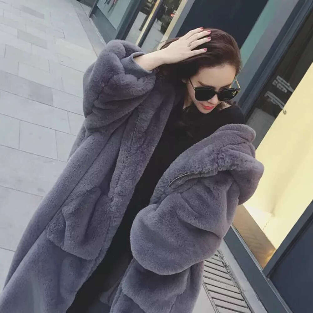 Women's Hooded Faux Fur Coat, Mid Length Coats, Loose Plush, Thickening, Warm, Casual, Fashion, Autumn, Winter, New, 2025