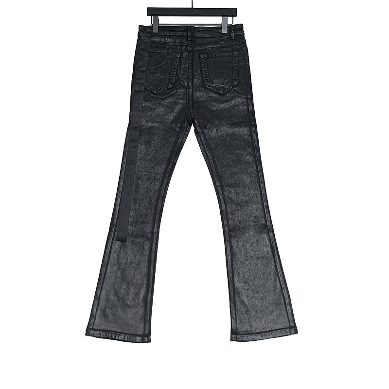 Men's Oil wax Jeans Classic Denim Gothic Coated Casual Flared Trousers High Street Solid Designer luxury Pants