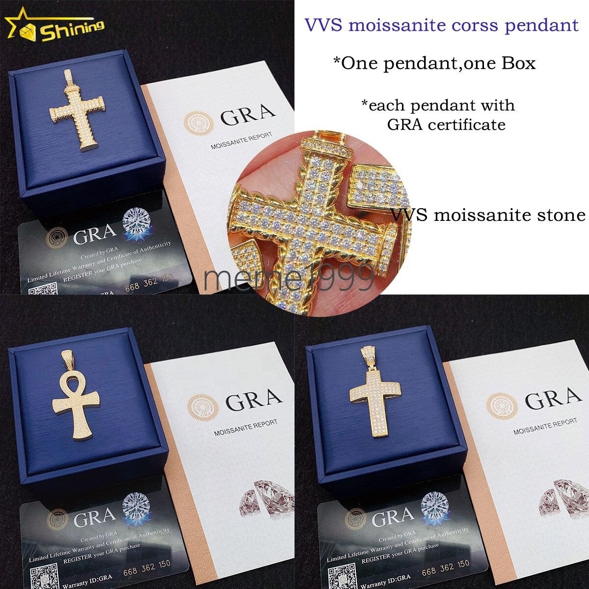 Hot Fashion Ankh Cross Pendant 2mm-5mm Width 925 Solid Silver D/VVS Clarity Moissanite Hip Hop Ankh Cross Pendant for Necklace