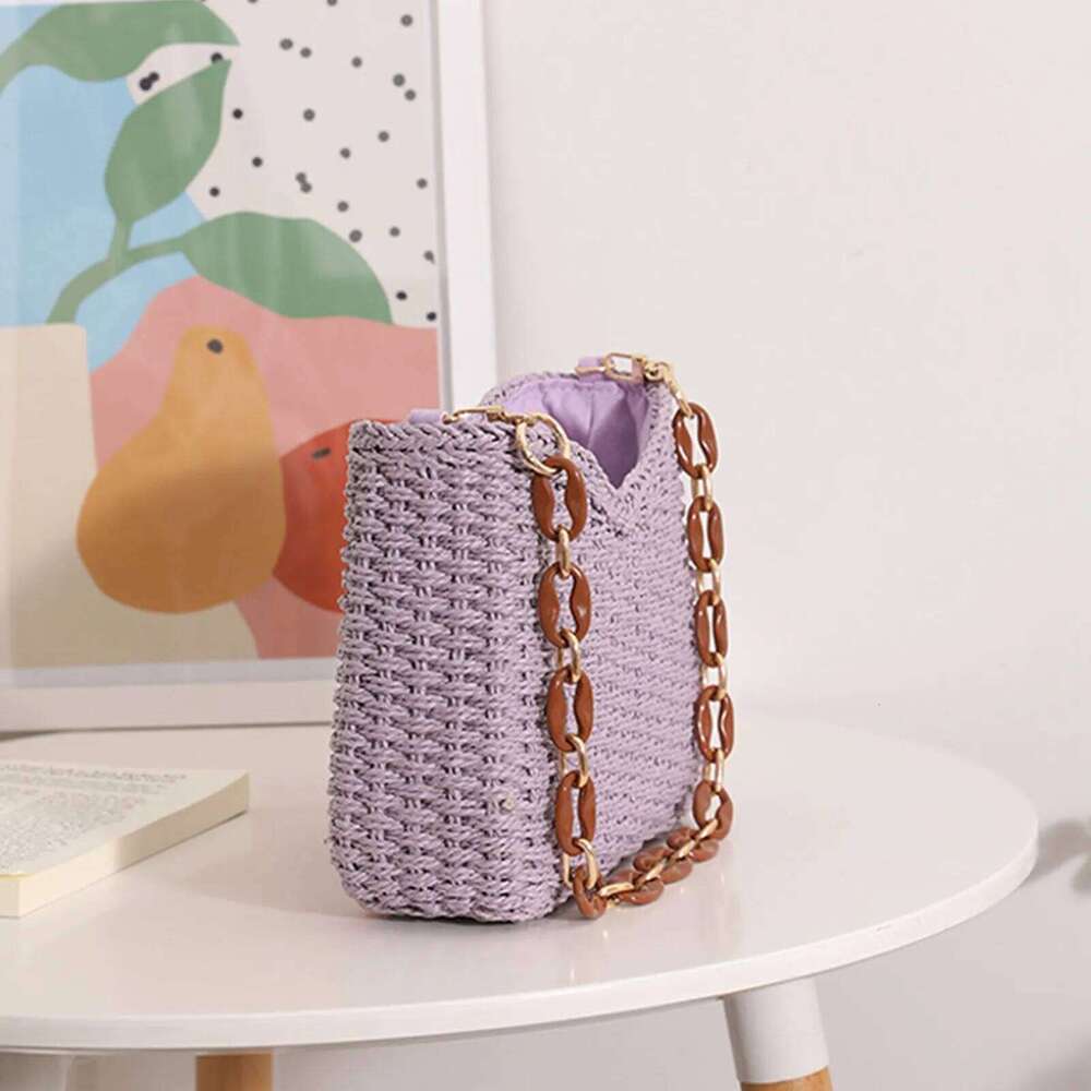 Fashion Bags Small Fresh Purple Underarm New Crescent Single Shoulder Solid Straw Woven Women's Holiday Beach Bag