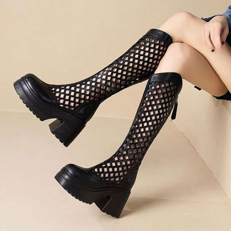 10cm Petite Hollow Knight for Women 2025 Summer New Breathable High Tube Boots Versatile Slimming Women's Sandals