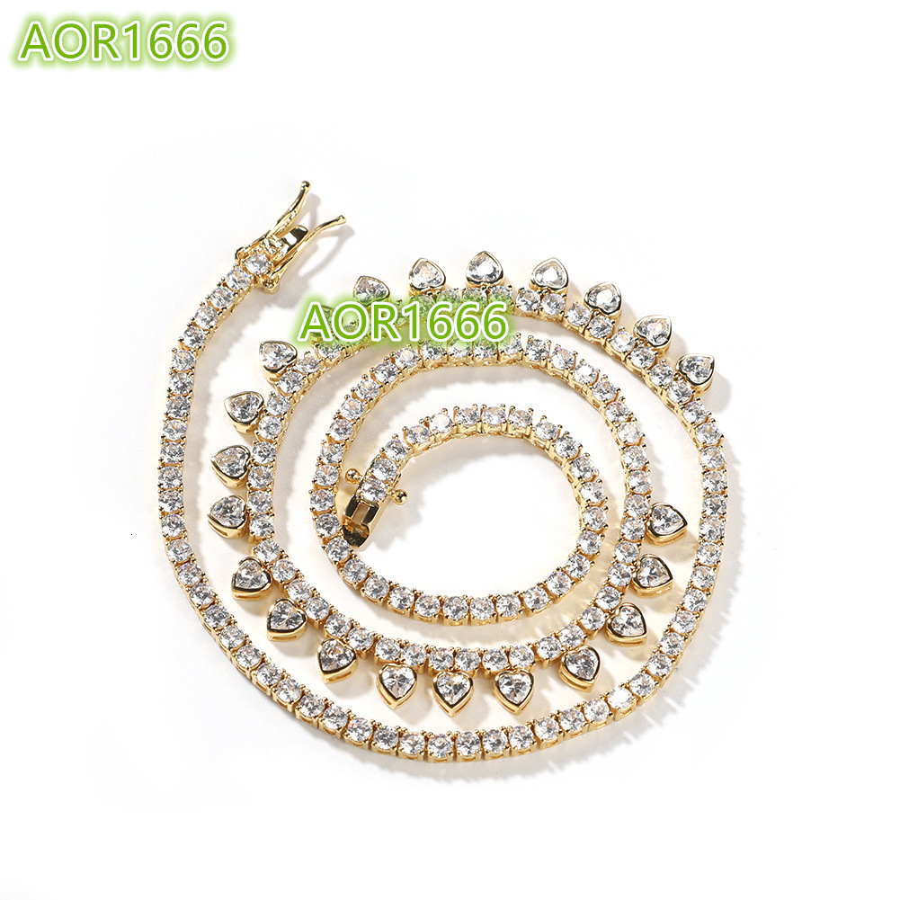 Ladies punk fashion 2mm 3mm tennis chain ice cube diamond heart pendant necklace for wedding party gift anniversary