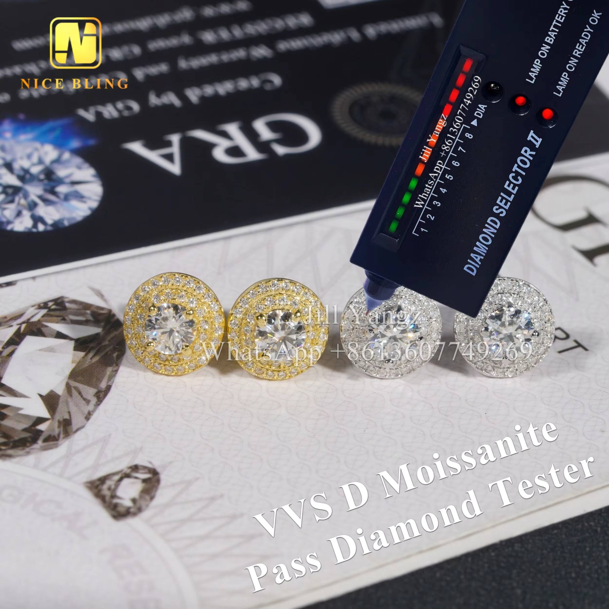 Ready to Ship Jewelry Wholesale Round Circle Ear Studs Screw Back Earrings 925 Rhodium Plating Jewelry Moissanite Stud Earring