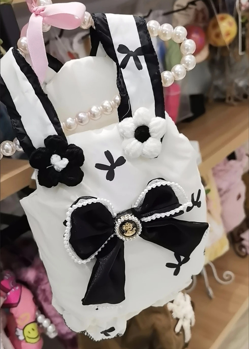 Luxury Dog Dresses with Pearl Bow, Designer Original, Thick Warm Cotton Lined Dog T-shirt, Exquisite Autumn Winter Dog Clothes for Teacup, Pomeranian 