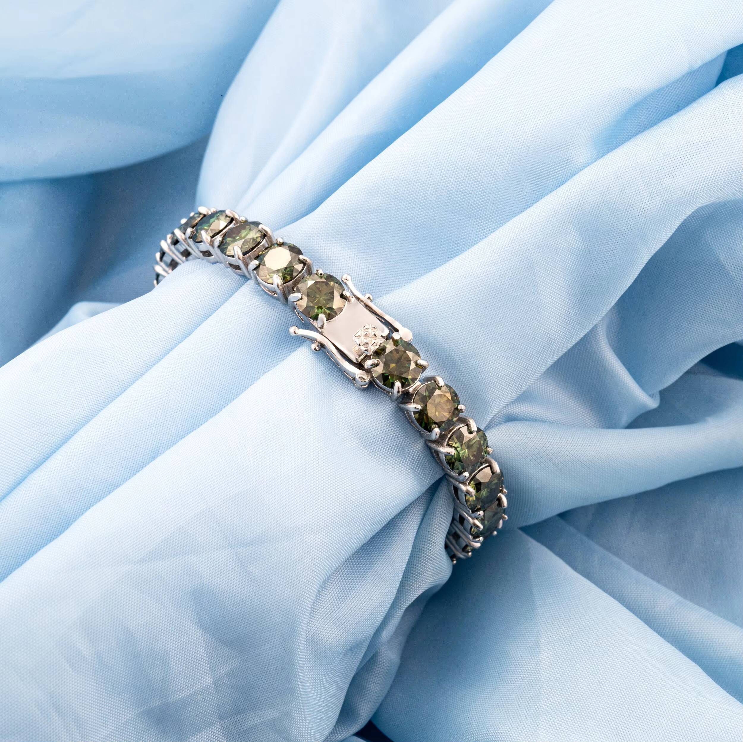 Top Quality Hot Selling Pass Diamond Tester 925 Silver 5mm 6.5mm Color Tennis Bracelet Green Moissanite Tennis Chain