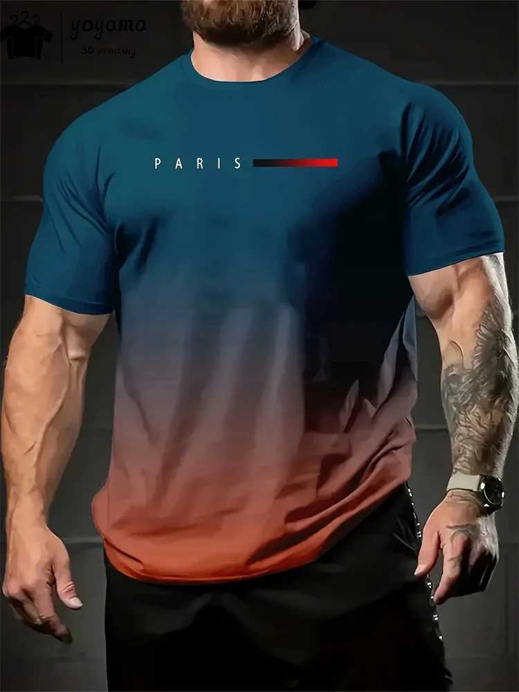 Summer Gradient Print T shirt Men Fashion Graphic T shirts 3D Print Mens Clothing Round Neck T-shirts for Men Street Rock Tops Y250819