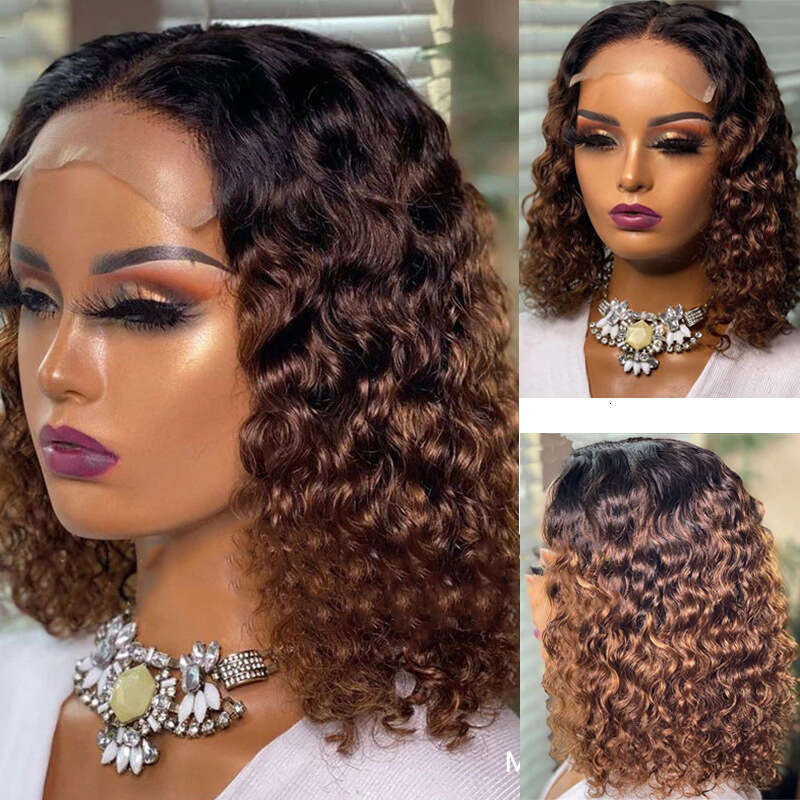for Face Shape Celebrity Style Middle Part Bangs Gradient Any Skin Color Wig Short Curly Hair B5