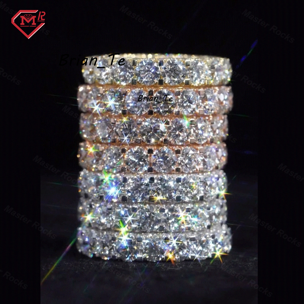 Factory Sell Stackable 1 Rows Moissanite Engagement Ring 18k White Gold Plating 925 Sterling Silver Moissanite Ring Women