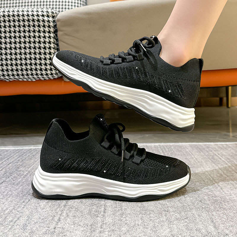 2024 Summer Autumn New Sparkling Diamond Comfortable Breathable Flyknit Fabric Travel Sports Running Fashion Versatile Women's Shoes
