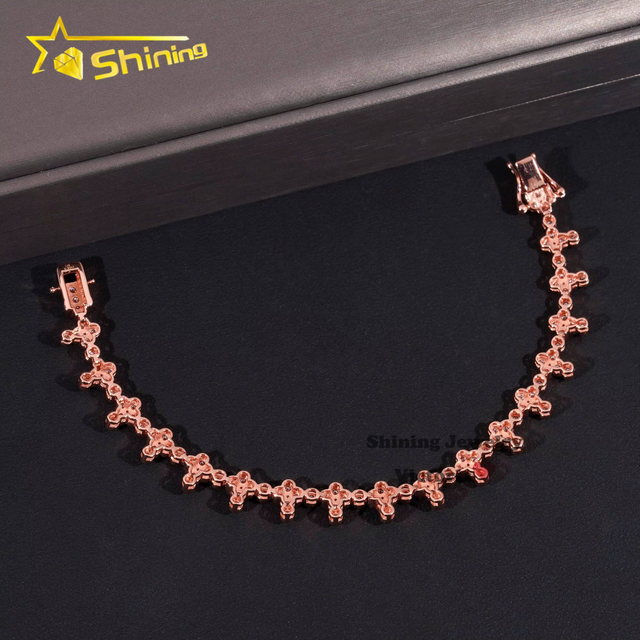 New Design 8mm Lab Diamond Real Gold Plated Bracelet Sterling Silver 925 Vvs Moissanite Hip Hop Jewelry Tennis Cross Bracelet