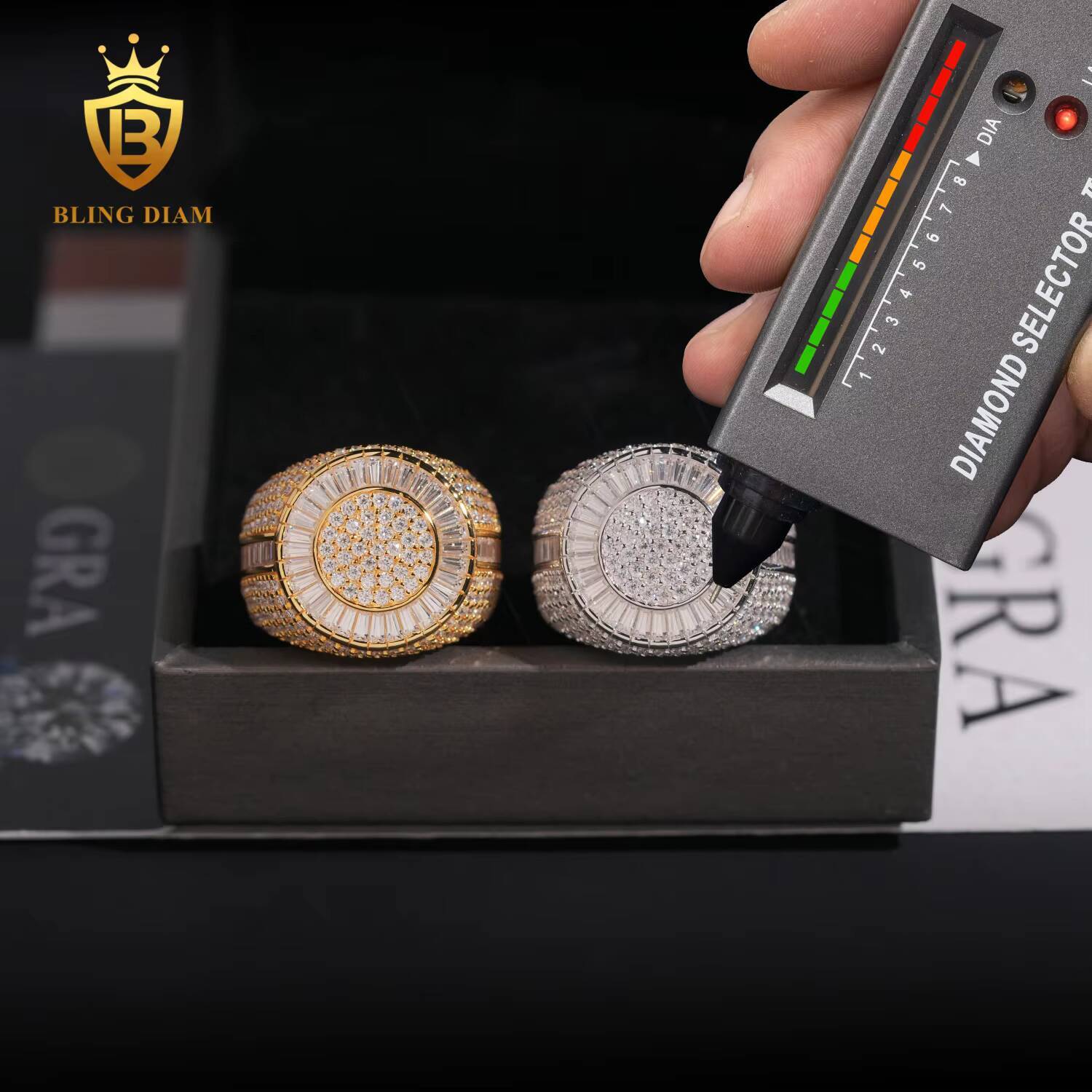 Hip Hop Jewelry S925 Sterling Silver Rose Gold Plated Ice Out Vvs Moissanite Pass Diamond Tester Round Rings Trendy for Men
