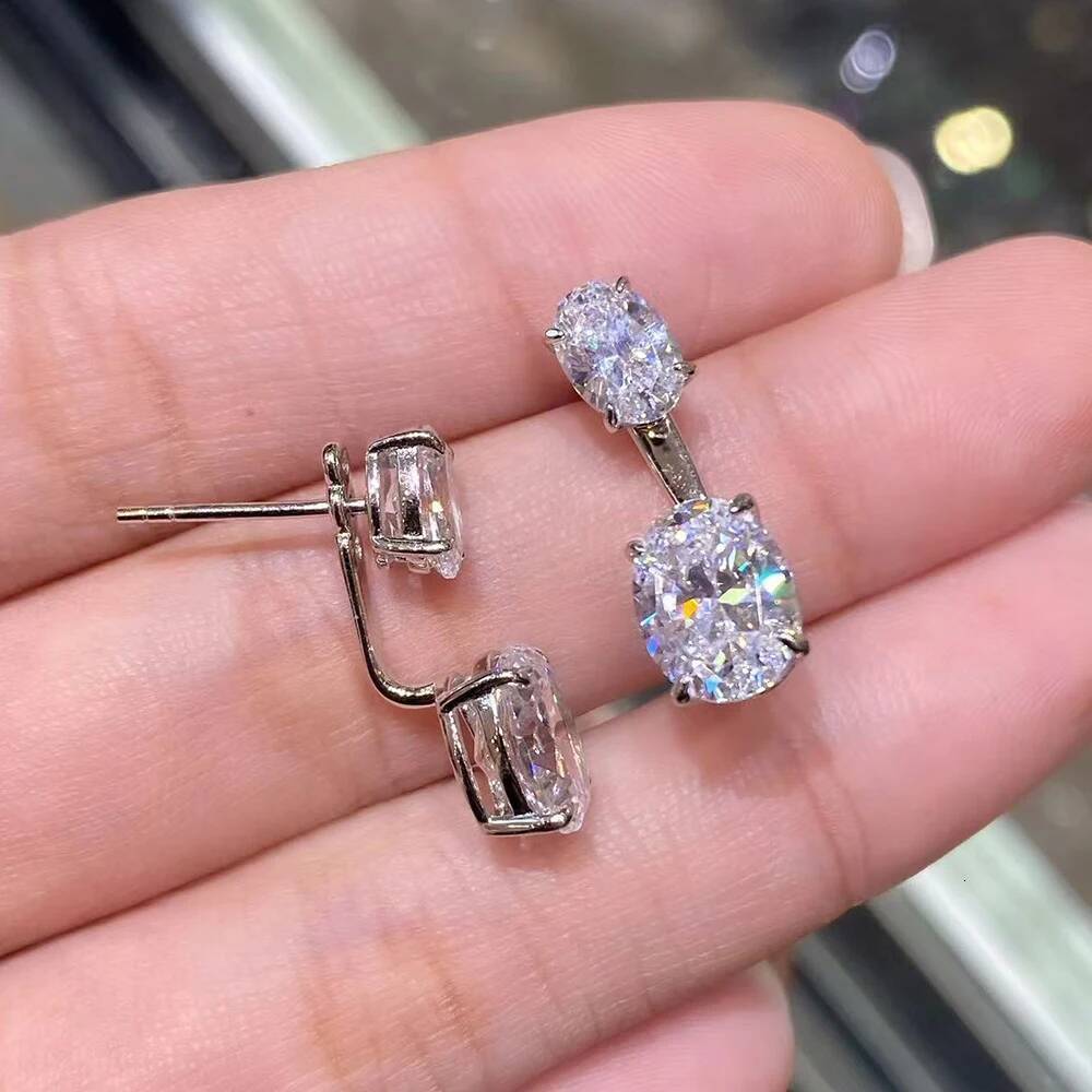 6CTTW Double Oval Cut Moissanite Stud Earrings for Women 925 Sterling Silver 2 in 1 Piercing Drop Earrings Party Jewelry GRA