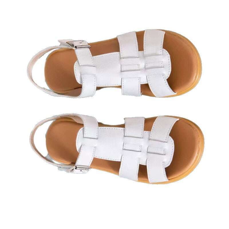 Top Layer Cowhide Women Shoes 2025 Summer New Korean Style Thick Sole Open Toe Woven One-Strap Buckle Sandals