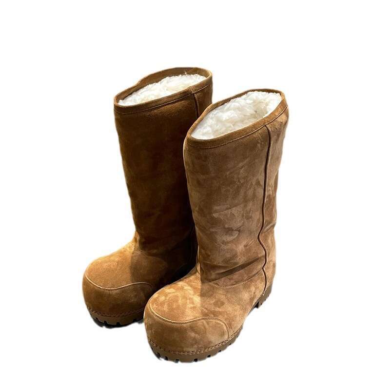 Wool Version Autumn Winter New Fashion High Tube Snow Women Sheepskin Thick Sole Non-Slip Long Northeast Cotton Boots