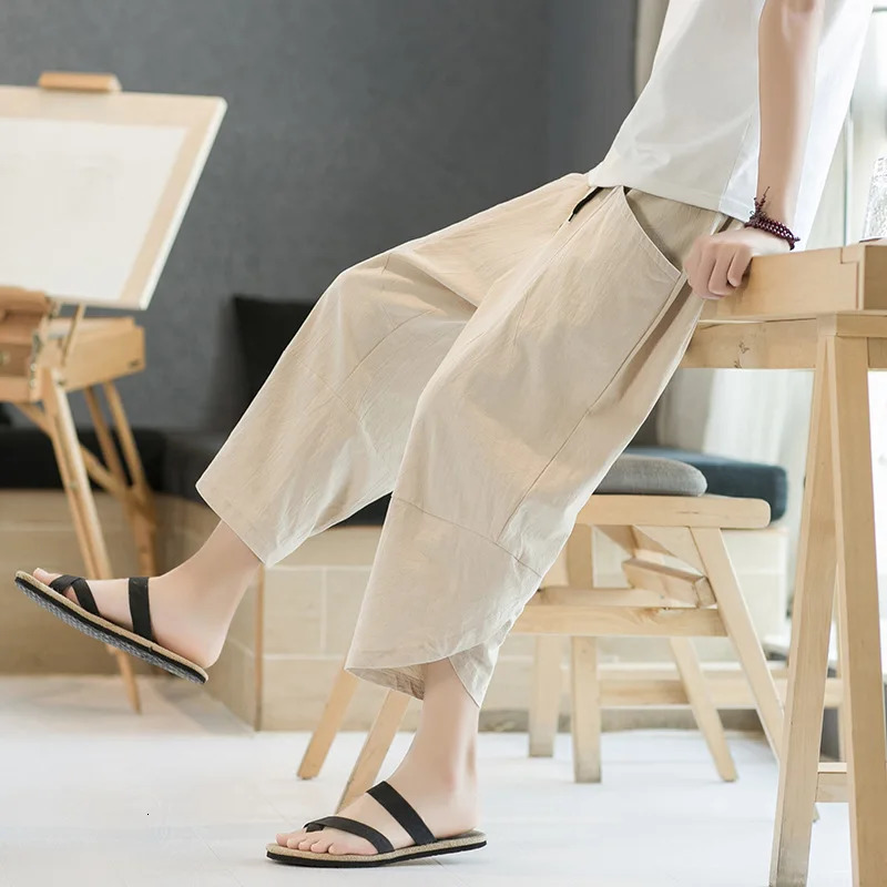 FGKKS 2024 Outdoor Casual Pants For Men Solid Color SlimFit Large Pocket NinePoint High Quality 250815