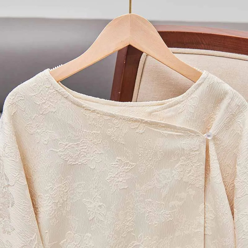 Vintage Chinese Style Womens Top Tea Jacket Round Neck Jacquard Shirt Autumn Winter Elegant Temperament Woman Clothing 250815