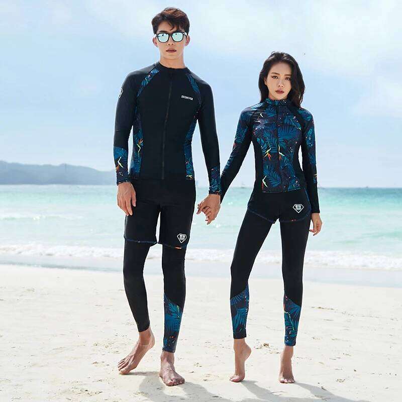 Sleeve Rash Guard Women Patchwork 5 Pieces Swimsuit Zipper Swimwear Bathing Suits Surfing Pad Long Pant Couples Men 3 Piece