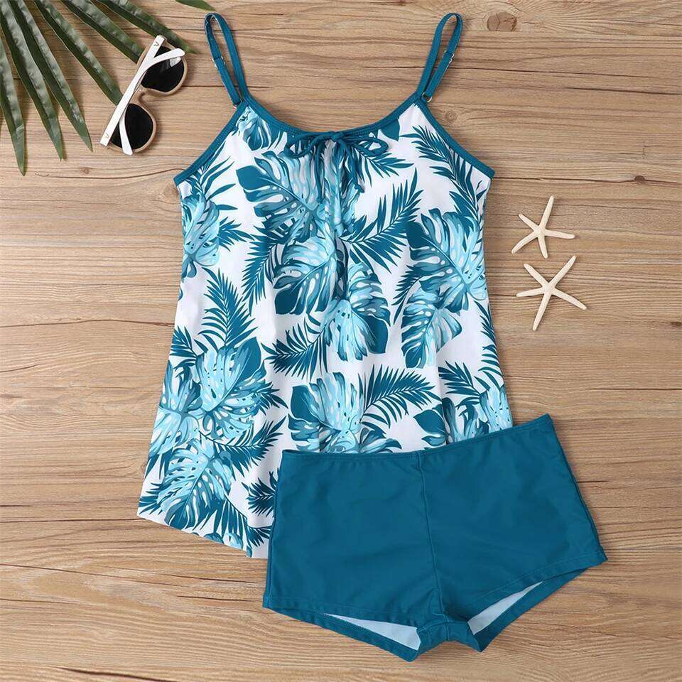Print High Waist Swimsuit Women Two Piece Tankini Set Swimwear Female Beachwear Bathers Bathing Swimming Swim Suit 2024