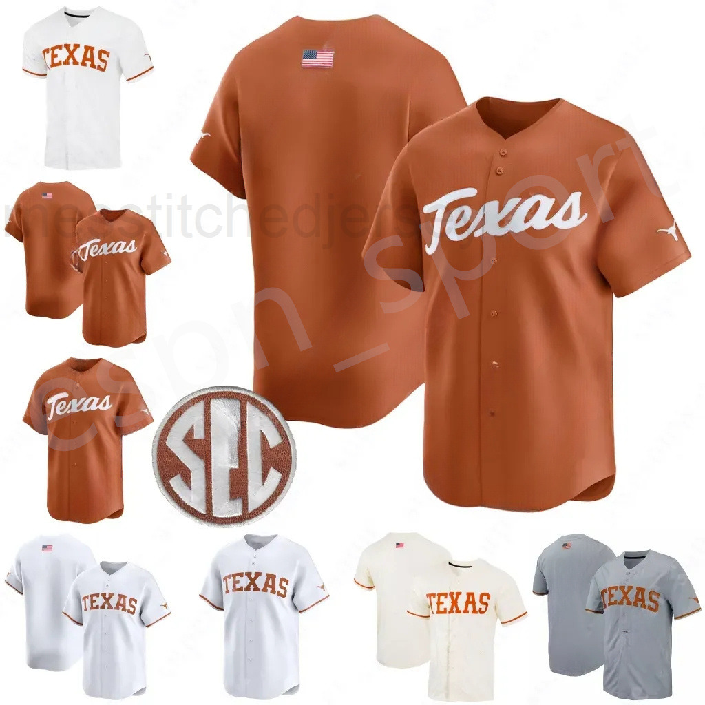 Texas Longhorns Baseball Jersey Customized Name Number Polyester Breathable Quick Dry AntiPilling AntiWrinkle Men
