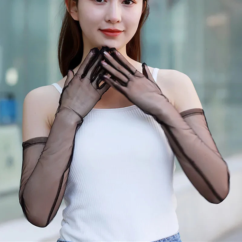 Womens Sexy Transparent Gloves Mesh Tulle Long Opera Costume Party Dance Wedding Bride Dress Pography Props 250811