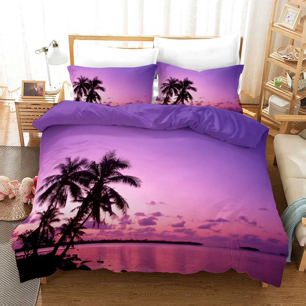 Beach Duvet Cover Set Polyester Tropical Island with The Palm Tree and Sea Beach Nature Theme Double Queen King Size Quilt Cover Y250819