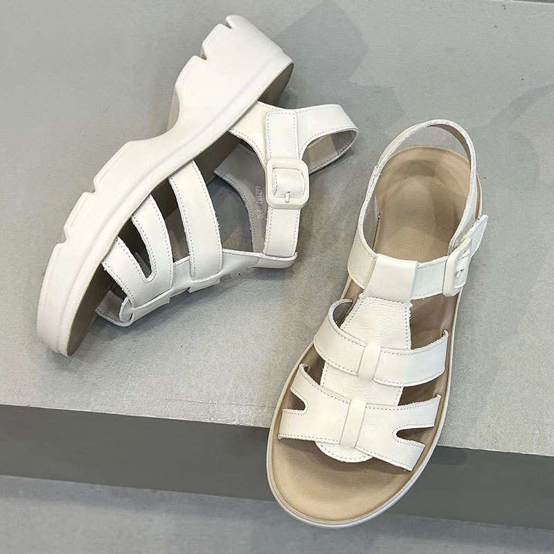 2025 New Roman Summer Outdoor Casual Height-Increasing Leather Sandals Woven Non-Slip Travel Beach Shoes for Women