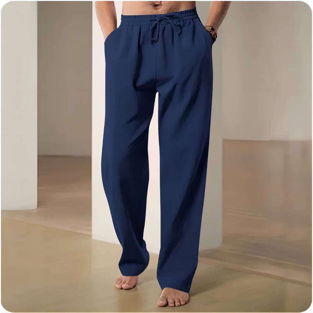 2025 New Men Spring Summer Quality Trousers Mens Cotton Hemp Breathable Comfortable Casual Home Straight Linen Men's Pants