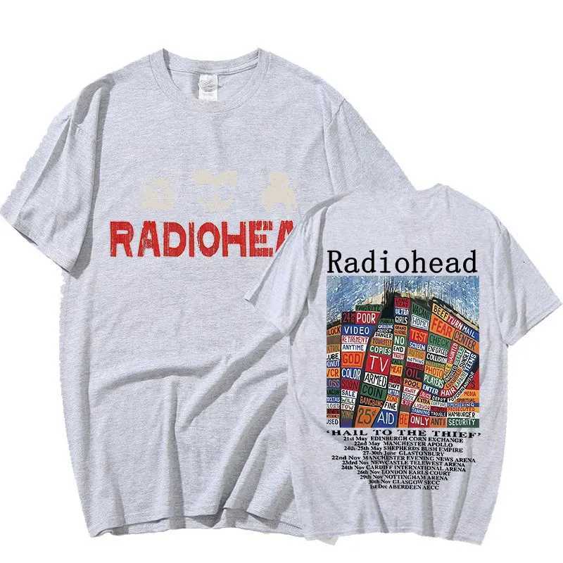 Radiohead Vintage Print T Shirt Mens Oversized 100% Cotton Unisex T-shirts Hip Hop Rock Band Hail To The Thief Music Album Tees Y250819