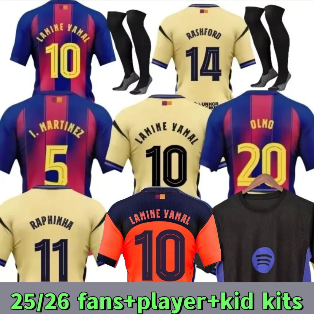 LAMINE YAMAL 10 Soccer Jersey 25 26 RASHFORD LEWANDOWSKI RAPHINHA Football Shirt PEDRI 2025 2026 Kids kits woman jersey goalkeepe F DE JONG OLMO home away third kits