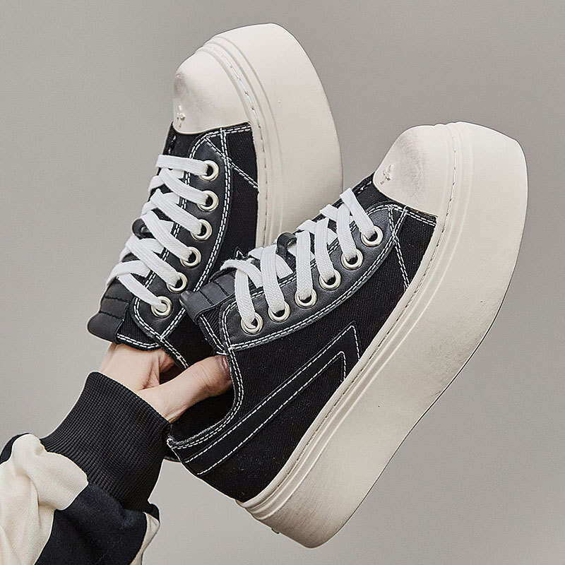 2025 Summer Canvas Cross Flower Board Women's Casual White Distressed Thick Sole Cookie Shoes