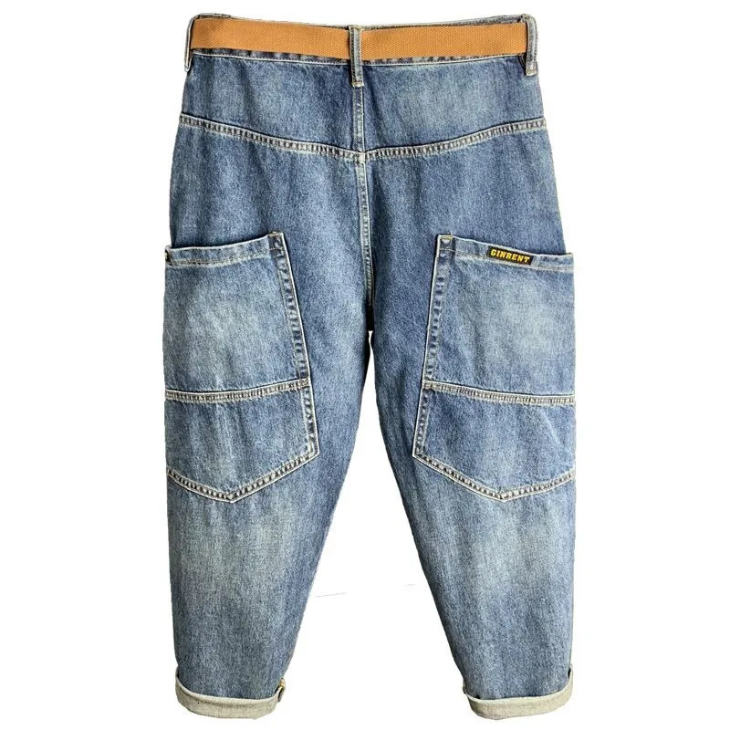 Japan Style Mens Jeans wide Spring Straight Leg Cargo Pants Man Korean Wide Loose Trendy Plus Size Harem Denim 250820