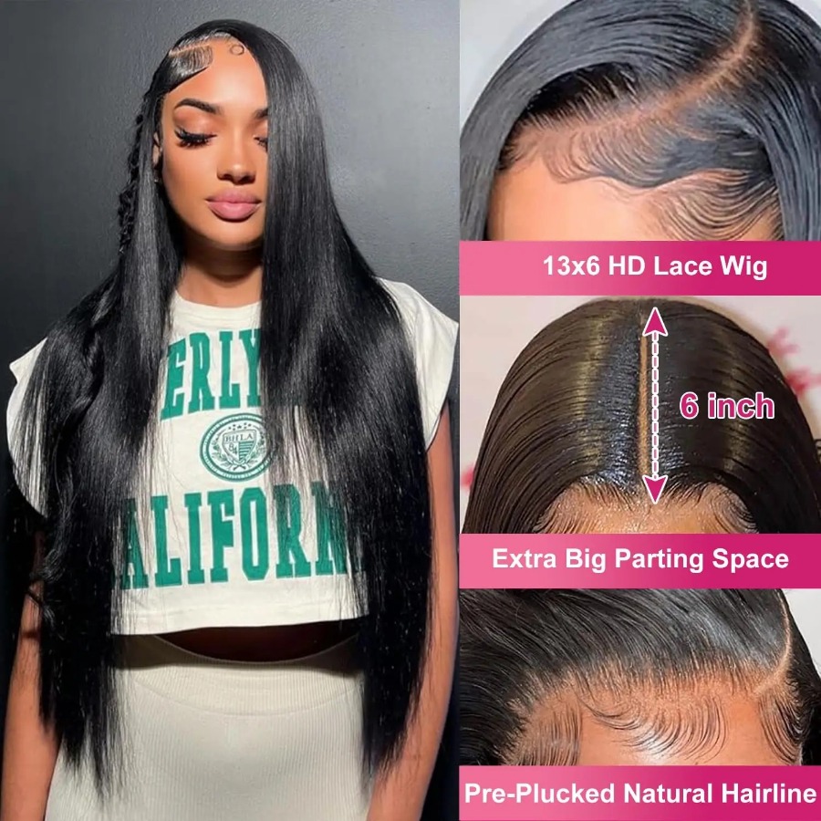 200 Density Silky Straight Ready To Wear Hd Transparent Lace Frontal Wigs For Women 13x4 Preplucked Hairline Brazilian Remy Hair Wigs Human Hair Wigs 
