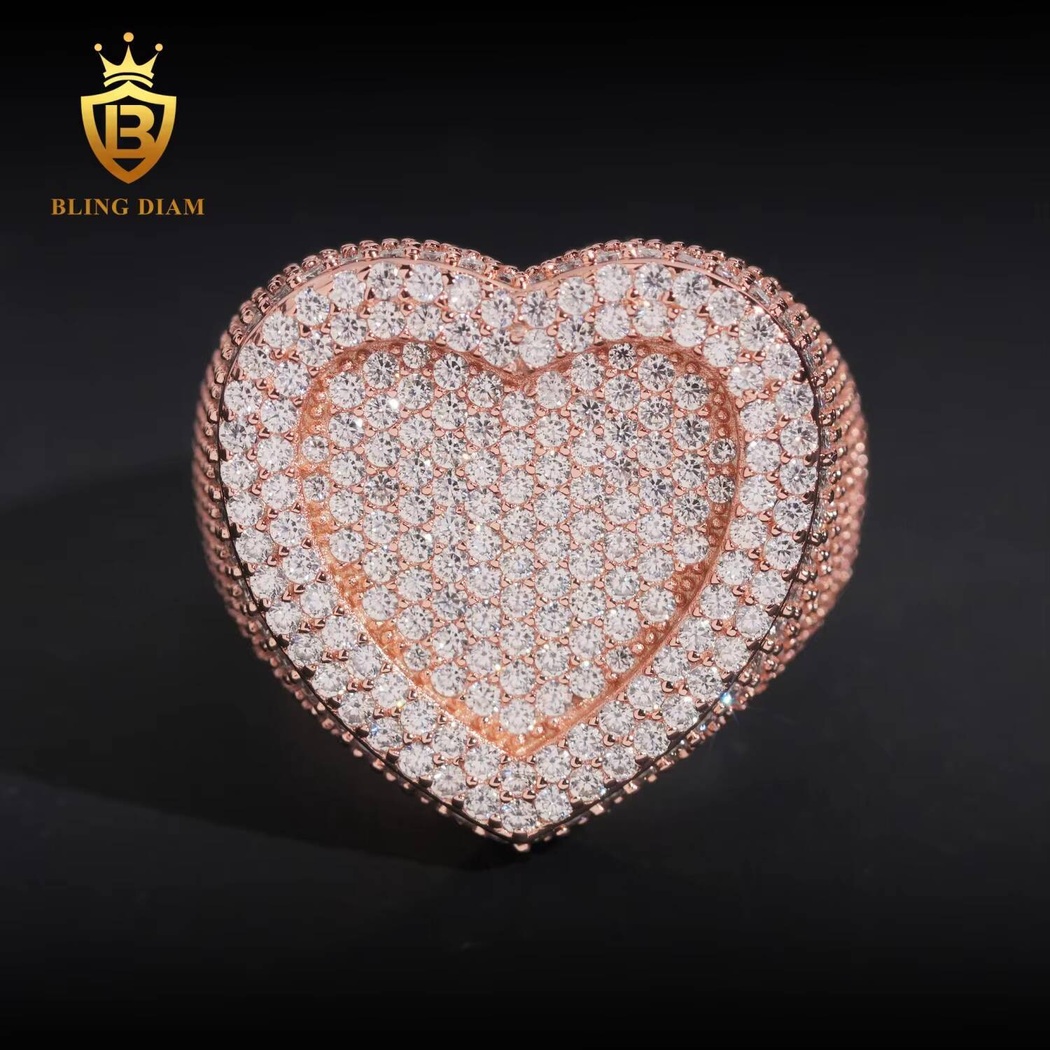 Hip Hop Jewelry VVS Moissanite Stone 925 Sterling Silver Heart Shaped Ring Men Pass Diamond Tester Gra Certified