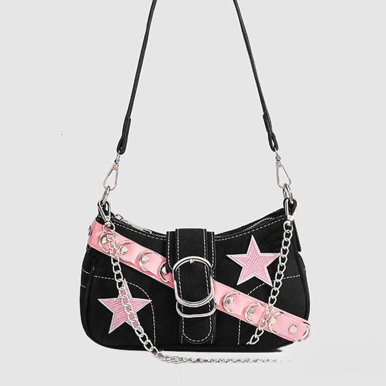 Sweet and cool girl's niche design for autumn 2025 matte shoulder bag patch color pink star shaped bag for women crossbody bag designer bag for w