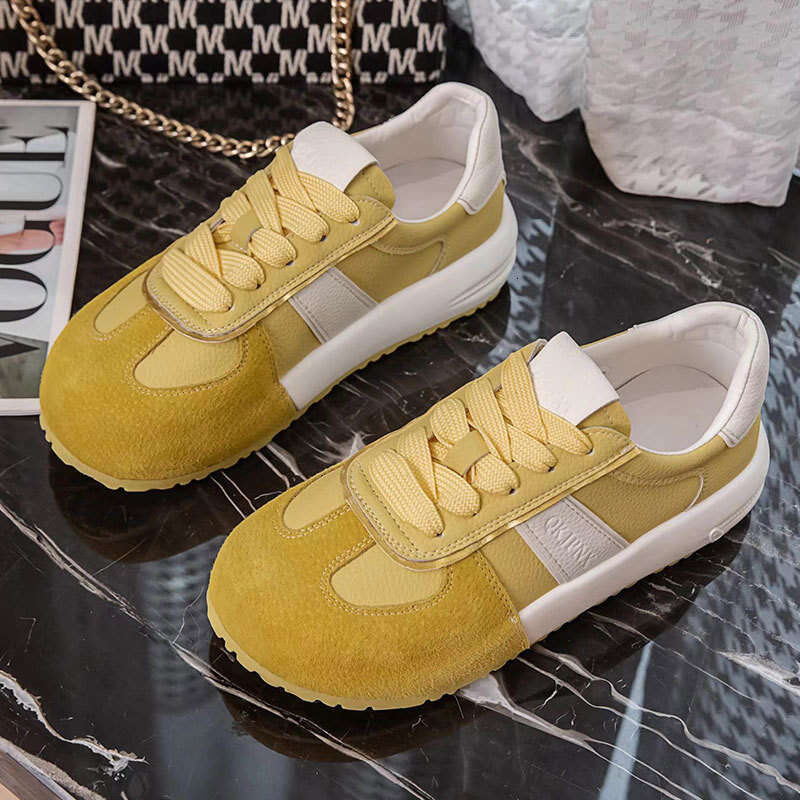 2025 Spring Summer New Thick-Soled Genuine Leather Breathable Fashion Bag Bottom Forrest Gump for Women Lightweight Versatile Korean Style Casual Shoe