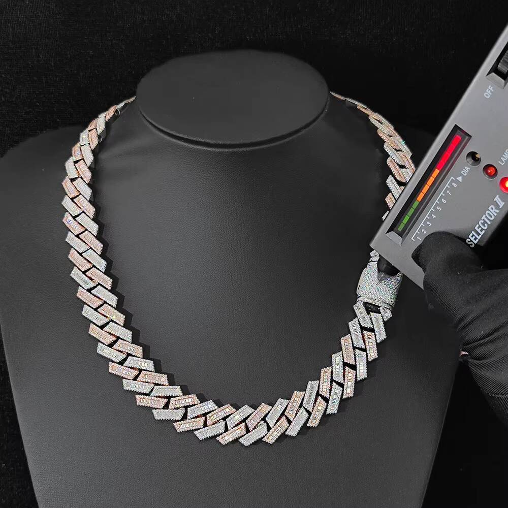 NUOYA Hip Hop Jewelry Iced Out 18MM 925 Sterling Silver Prong Chain Necklace Bling Moissanite Cuban Link Chain for Men Women