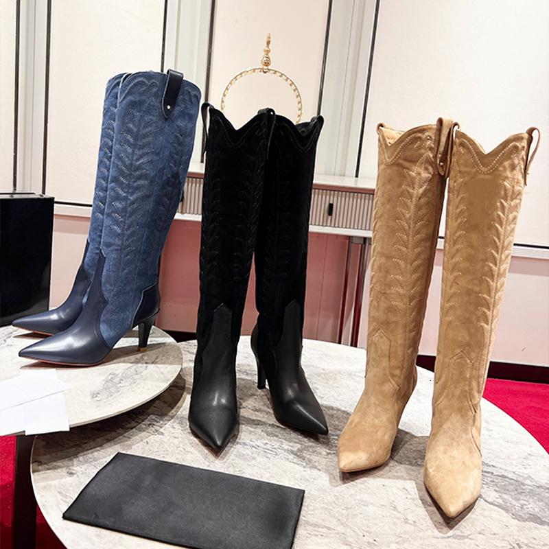 Designer Boots Santia Botta Suede Knee High Boots Women Over The Knee Boots Embroidered Long Boot Leather Winter Boots Girls Denim Zipper Boots 913