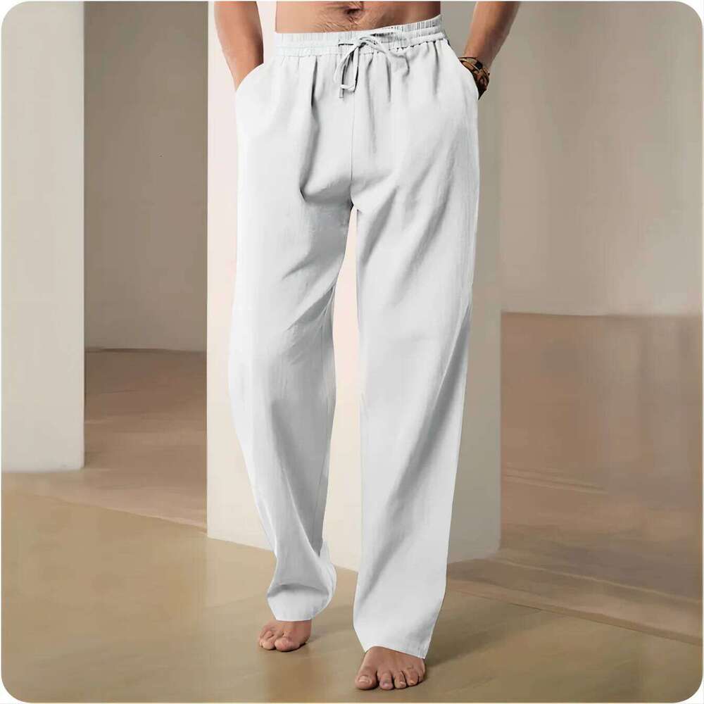2025 New Men Spring Summer Quality Trousers Mens Cotton Hemp Breathable Comfortable Casual Home Straight Linen Men's Pants