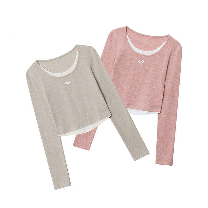 Heyhenry Cotton Embroidery Long Sleeve T-Shirt For Women Fake Two-Piece Student Crop Short Style Hot Girl Pure Desire Top B5