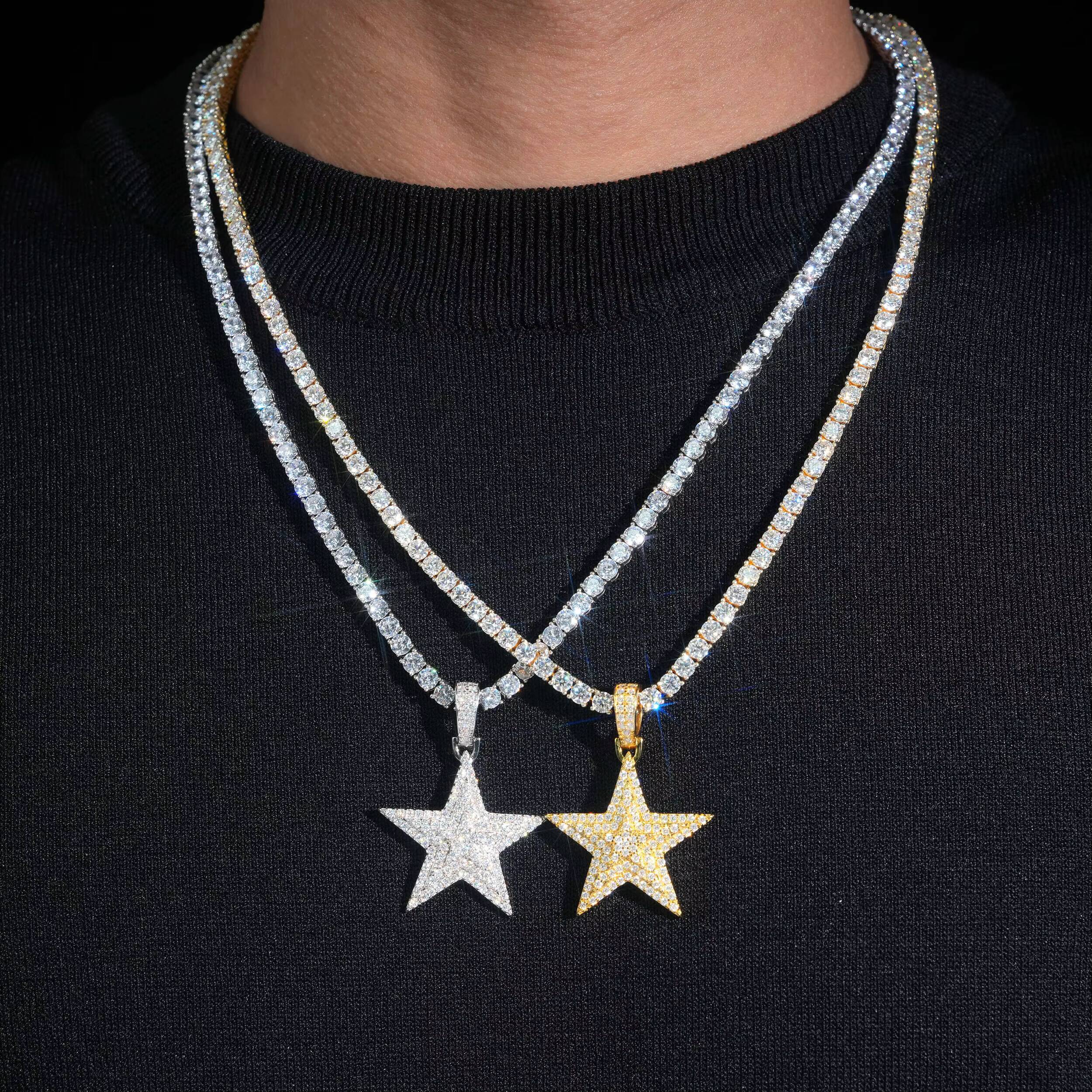 Hip Hop Jewelry Iced Out Pendant Star Moissanite Pendant 925 Silver Moissanite Iced Out Jewelry Charm Pendant