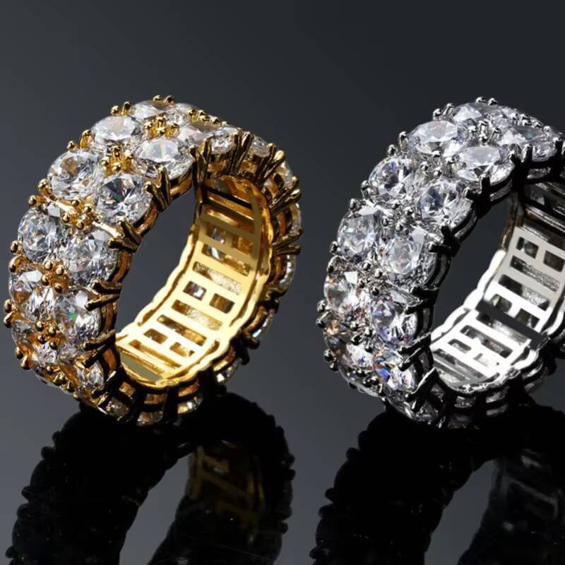 Hip Hop Mens Moissanite Ring Iced Out 925 Silver 2 Rows Pass Diamond Tester Rapper Eternity Moissanite Ring