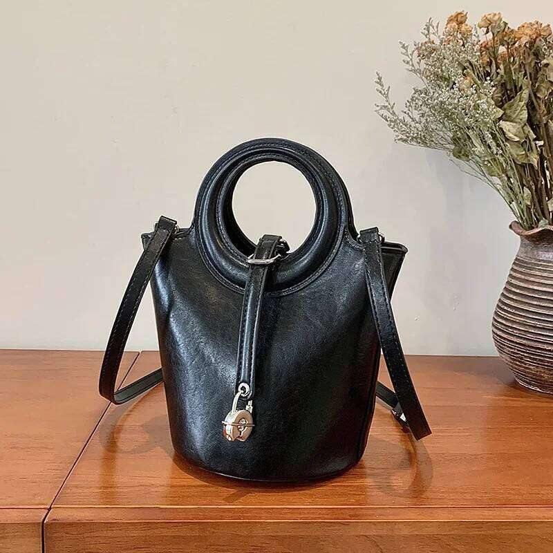 Vintage Bucket Bag Women Convertible Crossbody With Top Handle Leather Trim For Daily Commute