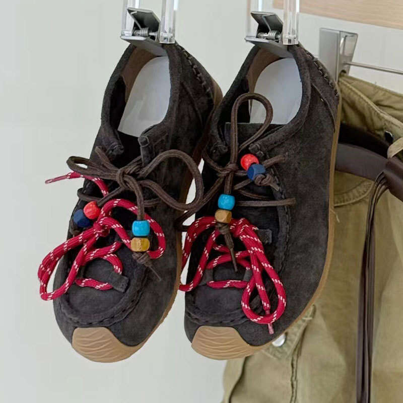 2025 New Matte Leather Double Lace Ins Lightweight Breathable Loafers Women's Casual Versatile Slip-On Shoes