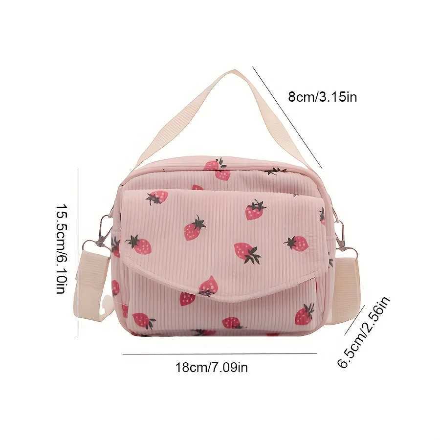 Cute Strawberry Print Corduroy Crossbody Bag Versatile Small Shoulder Purse Perfect for Daily Use Work Casual Travel Outings Y250819