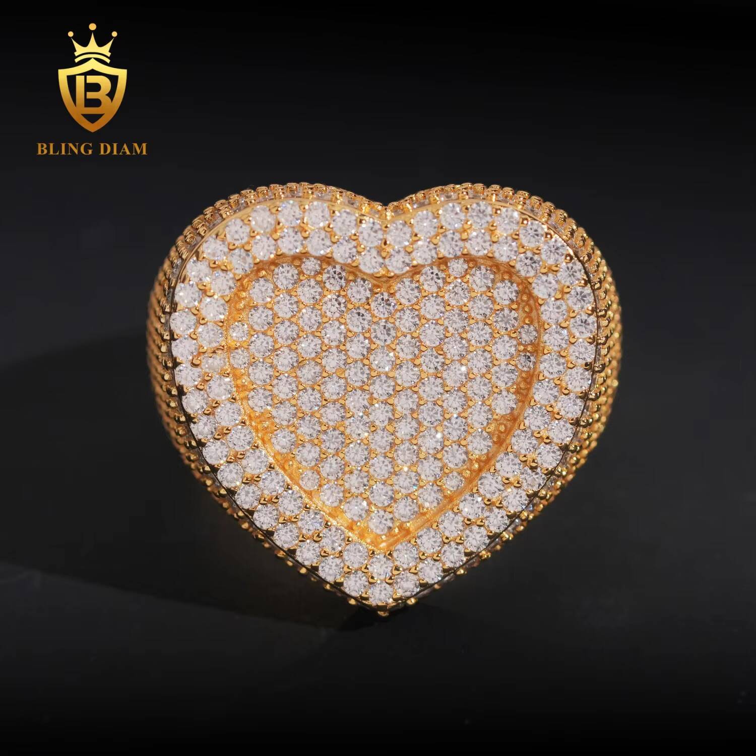 Hip Hop Jewelry VVS Moissanite Stone 925 Sterling Silver Heart Shaped Ring Men Pass Diamond Tester Gra Certified